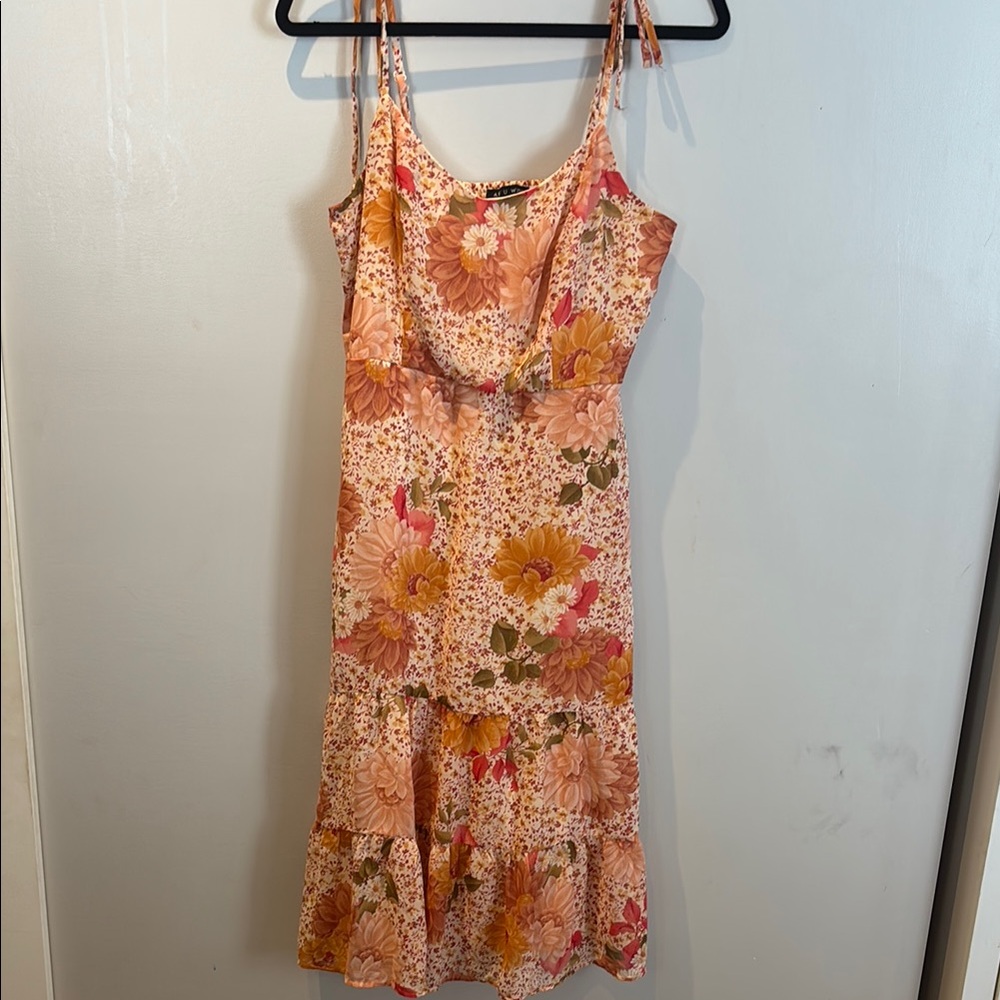 Floral Sleeveless Dress - Pink and Orange
